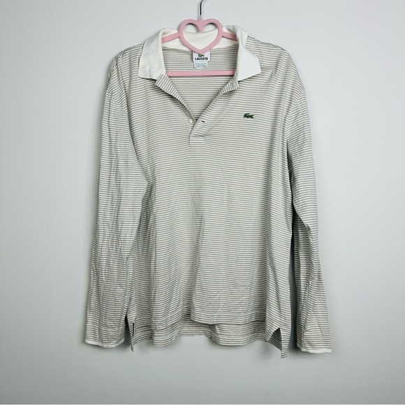 Lacoste Tops - Lacoste Women's Long Sleeve Polo - Tan and White Size 6